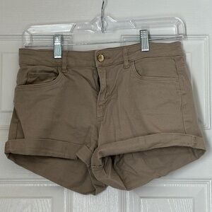 H&M Mini Shorts Size 6 Khaki Tan Button Fly Casual Summer Rolled Hem Vacation
